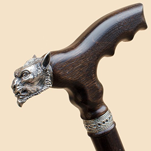 Unique Mens Walking Stick Handmade Carved Wolf Cane for Men Fashionable Sturdy Wooden Canes Custom Walking Staff