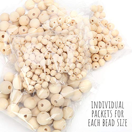 LotFancy 500pc Wooden Beads, 6 Sizes Unfinished Natural Wood Beads for Crafts, Round Predrilled Wooden Balls for Garland Macrame Jewelry Farmhouse Décor (8mm 10mm 12mm 14mm 16mm 18mm)
