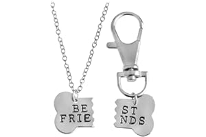 Meiligo® Fashion 2 Pcs Couples Alloy Dog Bone Necklace Key Chain Best Friends Puzzle Pendant Matching Dog Tag Necklace Set