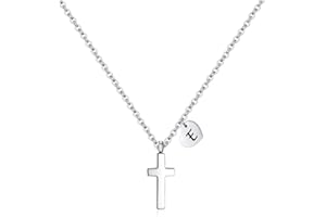 AILAAILA Tiny Cross Necklace for Girls | Heart Initial Necklace Women| Heart Birthstone Necklace | Letter Stainless Steel Pendant Jewelry First Communion Baptism Gifts Christmas Birthday Gifts