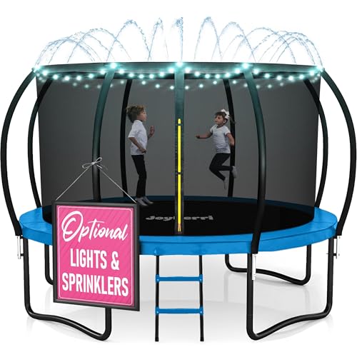 Trampoline for Kids and Adults -12Ft Trampoline with Net - with Bonus Sprinkler and LED Lights/ASTM Certified/Extra Sturdy Recreational Outdoor Trampolines Image