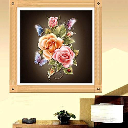 Wivily Beautiful Peony Flower DIY Handmade Needlework 5D DIY Crystals Diamond Rhinestone Corss Stitch Painting Precise Printed Cross-Stitching Set Home Decoration