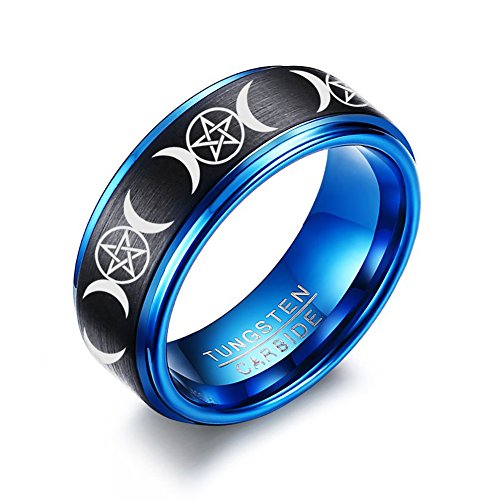 VNOX Triple Moon Goddess 2 Tone Carbide Tungsten Matte Finished Edges Ring for Men,8MM,Size 9