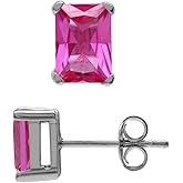 Silvershake 7X5MM Octagon Shape Gemstone White Gold Plated or Yellow Gold Plated 925 Sterling Silver Business Attire Stud Post Earrings Jewelry for Women