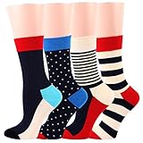RioRiva Women Casual Cotton National Flag Ankle Crew Socks 4 Pack ,US 5-9/EU 35.5-40,WSK34-Blue
