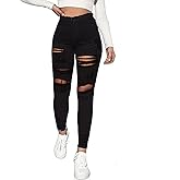 Cqinnifu High Waisted White Ripped Jeans for Women Stretch Butt Lifting Distressed Jean Skinny Jeggings