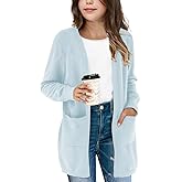 Amarmia Girl's Open Front Cardigan Long Sleeve Knit Sweaters Kids Solid Cute Casual Loose Outerwear Coats with Pockets