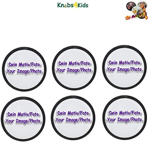Set of 6 customizable, individualized Photo Magnets BLACK - 3D Photo Magnet - Ceramic Baby Nursery Furniture Knobs and Magnets for Kids and children - Multicolor Cabinet Drawer Pull Handles Magnet