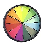 Foxtop 10 inch Modern Colorful Silent Wall Clock for Living Room Bedroom Classroom Home Wall Decoration, Stylish for Easy Reading Non-ticking Wall Clock,Kids Rainbow Color Clock (Black-1)