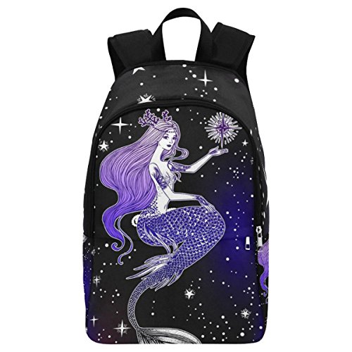 InterestPrint Custom Galaxy Fantasy Mermaid Casual Backpack School Bag Travel Daypack Gift