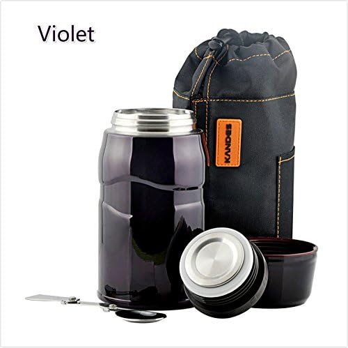 Vacuum Insulated Stainless Steel Food Jar, Double Walled Leak Proof Thermal Food Flask with Folding Spoon, Handbag, Storage Container Cup for Kids for Picnic/Camping/Travel, 25.6oz (violet)