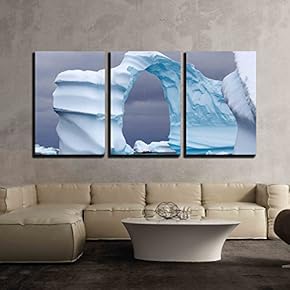 3 Piece Canvas Wall Art - Huge Arch Shaped Iceberg in Antarctica - Modern Home Art Stretched and Framed Ready to Hang - 16"x24"x3 Panels