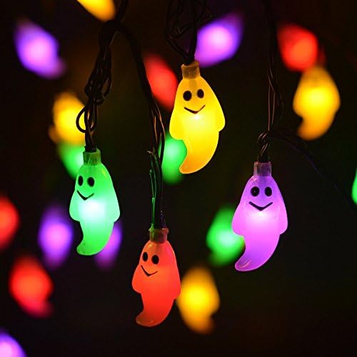 30 LED Waterproof Cute Ghost Solar String Lights Solar Powered Lighting for Halloween Party Indoor Outdoor Decoration (Cute Ghost Multi-Color)