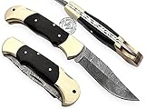 BACK LOCK Double Bolster Buffalo Horn 8'' 100% Handmade Damascus Steel Folding Pocket Knife 100% Prime Quality