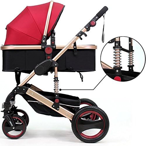 Da Jia Inc Luxury Newborn Baby Foldable Anti-Shock High View Carriage Infant Stroller Pushchair Pram (Red)