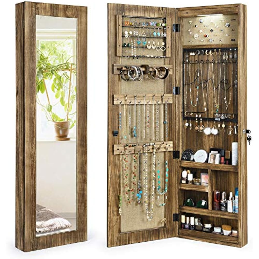 Jewelry Armoire Solid Wood Organizer Full Length Mirror Wall