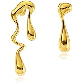 CETVLY Dainty Irregular Ear Stud,14K Gold Plated Waterdrop Mismatched Earrings for Women,Unique Geometric Melting Liquid Non Tarnish Asymmetrical Earrings,Chic Y2k Statement Jewelry