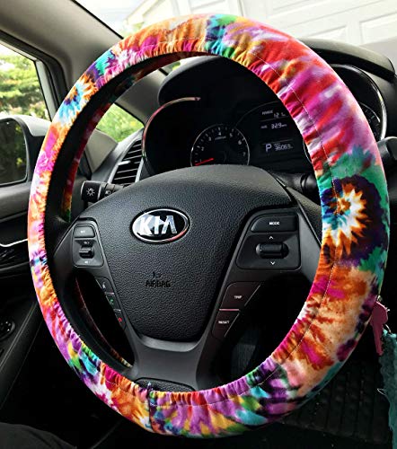 Steering Wheel Cover | Cute Steering Wheel Covers | Handmade Christmas Gifts | Tie Dye Pink Purple Orange Green Aqua Blue