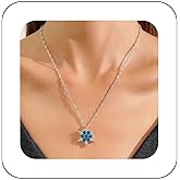 Iaceble Boho Snowflake Pendant Necklace Silver Blue Cz Snowflake Necklace Rhinestone Snow Flower Necklace Crystal Snowflake Necklace Sparkly Necklace Jewelry for Women