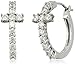Amazon Collection Platinum-Plated Sterling Silver Swarovski Zirconia Cross Hoop Earrings