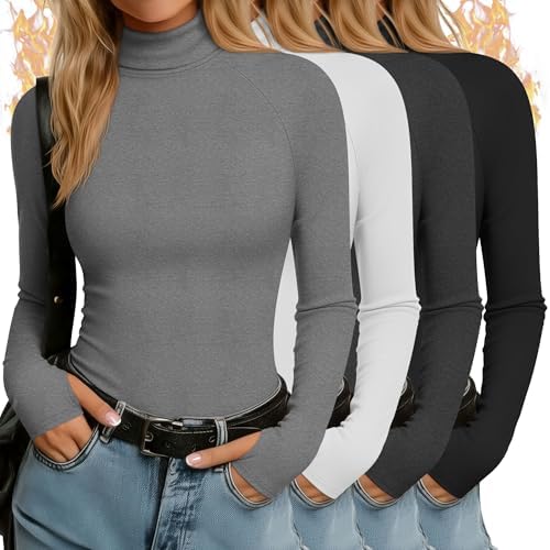 Oakgarden 3 Pack Women's Long Sleeve Mock Turtleneck Shirts, Crew