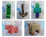 Minecraft Christmas Ornaments Featuring 5 Minecraft Ornaments with Pig, Sheep, Pickaxe, Zombie and Creeper, Ornaments Average 2 1/4 to 3 Inches Tall, Great for a Mini Christmas Tree