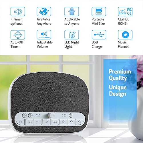 Sound Machine Sleep Therapy, White Noise Machine with Night Light for Sleeping, Adult, Baby, Office Privacy, 4 Timers, 8 Natural Smoothing Music, USB Output Portable Sound Machine Traveler