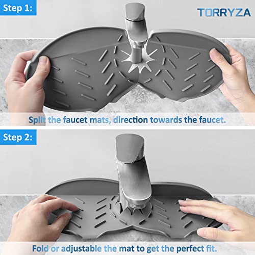 14\'\' Kitchen Silicone Single Faucet Mat, Silicone Faucet Handle Drip Catcher Tray Sink Splash Guard Mat, Drain Faucet Absorbent Mat, Adjustable Pad Splash Guard Behind Faucet Drip Catcher (Upgrade)