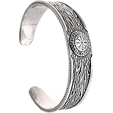 TURTLEDOVE Vegvisir Cuff Bracelet for Men, Stainless Steel Viking Bangle, Norse Style Adjustable Bracelet