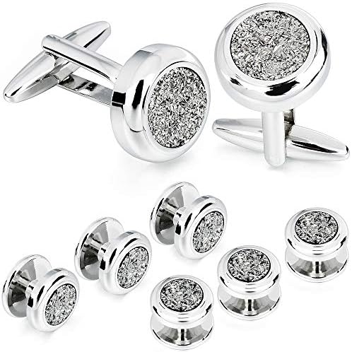 AMITER Shinny Cufflinks Tuxedo Studs Set for Dress Shirt - Best Gifts for Wedding Formal Event