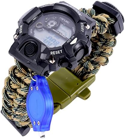 Xiangze Utility Survival Paracord Bracelet with Digital Watch, Fire Starter, Compass, Scraper and more
