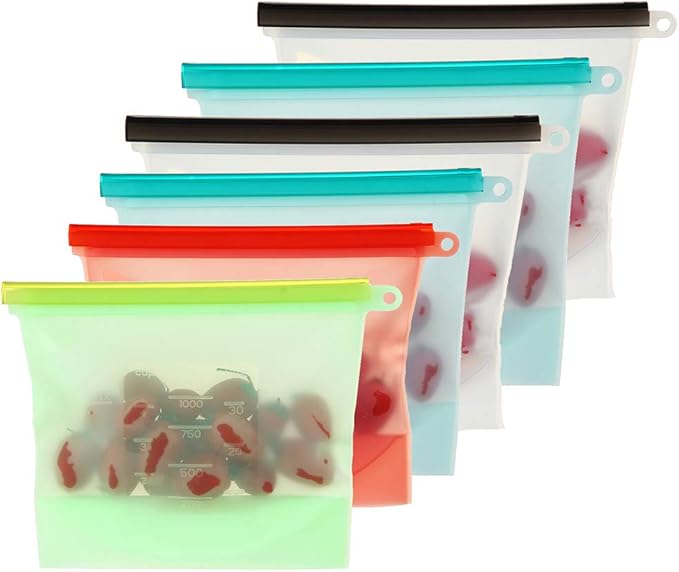 Silikon Lebensmittel Aufbewahrungstasche wiederverwendbar, 6 Packungen