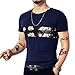 LOGEEYAR Mens Short Sleeve Tshirts Slim fit Fashion Cotton Crewneck Tee Novelty Graphic Printed Shirt A-Blue