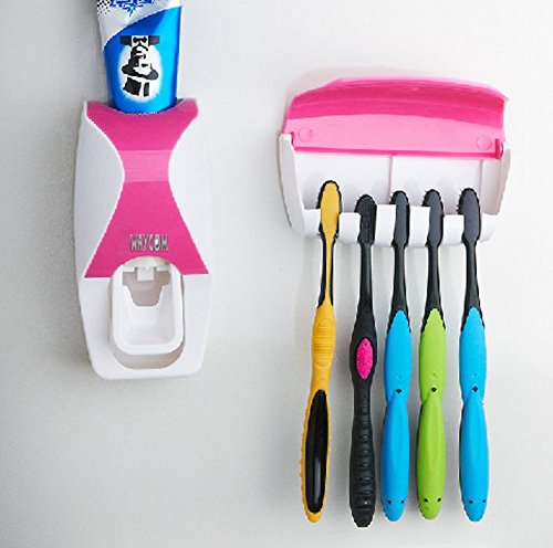 WAYCOM Dust-proof Toothpaste Dispenser Toothpaste Squeezer Kit (Pink)
