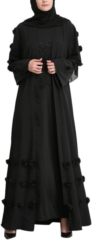 Zhuhaitf Casual Cardigan Muslims Islamic Caftan Abaya Robe Maxi Dresses with Floral