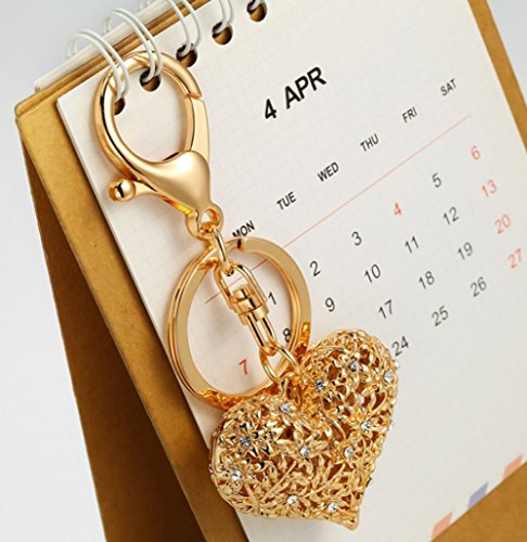 Fashion Metal Imitation Diamond Heart-shaped Handbag Backpack Wallet Keychain Car Key Ring Gift Sets for Girls Women (Dark Gold)