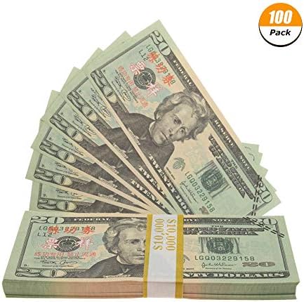 Uspeedy Prop Money 20 Dollar Bills Fake Money Double-Sided Pretend Play Money, 100 Count, Amount 2,000 Dollars
