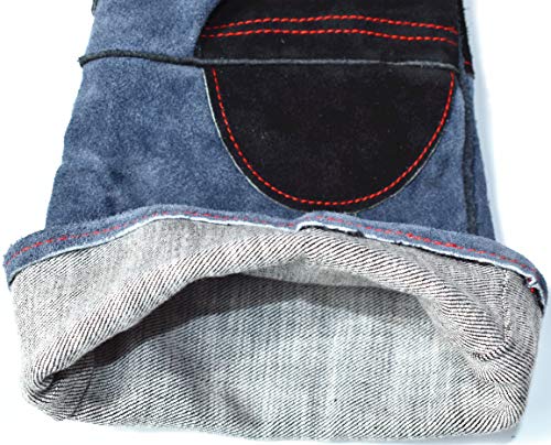 Work Gloves Leather Protection Gardening Glove (1 Pair) 16 inch Kevlar Cowhide Reinforced Padding Finger Heat Fire Resistant Oven Welding Animal Handling Bite Proof Dog Cat Scratch（Black-Grey）