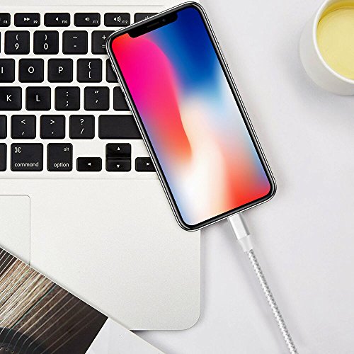 Phone Cable 5Pack 3FT 3FT 6FT 6FT 10FT to USB Syncing Data and Nylon Braided Cord Charger Charging Cable Compatible Phone XS MAX, XR, X, 8, 7, 7 Plus, 6, 6s, 6 Plus, 5, 5c, 5s, SE -Silvergray