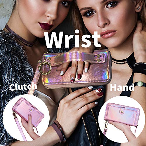 Darolin Case for Samsung Galaxy S10 Plus Leather Wallet Case [Magnetic Detachable] Zipper Case with [Mirror][14 Card Slot][Cash Purse][Coin Pocket] Clutches Evening Bag for Women Girls Men-Rosegold - Thumbnail 6