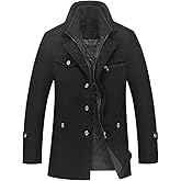 Litteking Men's Winter Pea Coat Casual Woolen Trench Coat Single Breasted Short Wool Jacket