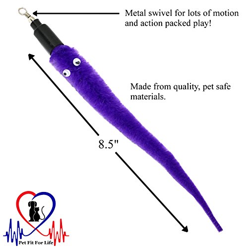 Pet Fit For Life - 5 Piece Kitten Toy Refill Pack - Replacement for Indoor Cat's Interactive Wand and Catch Wand - Features 5 Assorted Soft Squiggly Worm Attachments