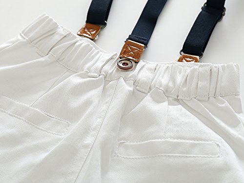 Kimocat Gentleman Suspender Outfits Suit for Toddler Boys 2Pcs Woven Shirt and Shorts with Straps (3T)