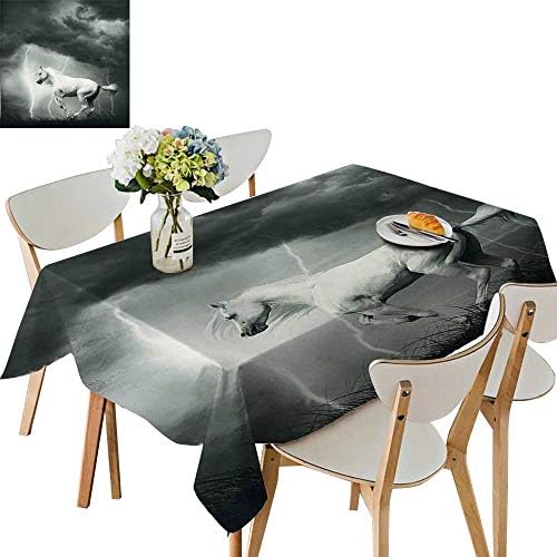 UHOO2018 Polyester Fabric Tablecloth Square/Rectangle Horse Running Under Thunderstorm Clouds with Lightning Dreamy Dramatically Aim Print Summer & Outdoor Picnics,54 x120inch.