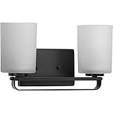 Progress Lighting League Collection 2-Light Etched Glass Modern Farmhouse Bath Vanity Light Matte Black, 7.62x13.62x5.5