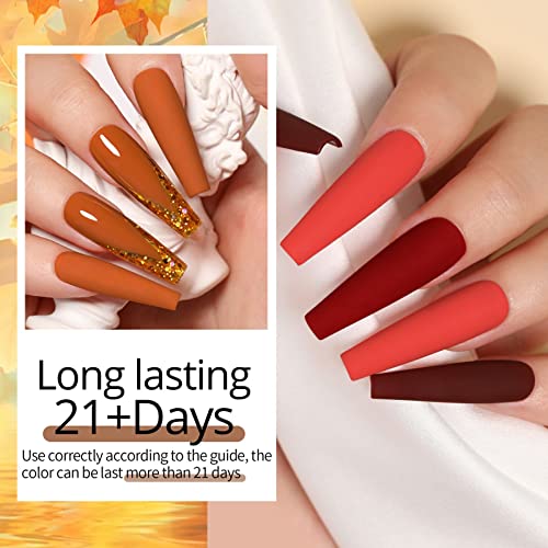 UR SUGAR Fall Winter Gel Nail Polish Set, 6 Colors Maple Pumpkin Burnt Orange Yellow Red Glitter Gel Polish Kit Autumn Halloween Thanksgiving Day Gifts Soak Off Gel Polish Nail Art Manicure Kits - Image 3