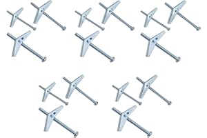 Zxjsisy 15 Set 1/8'', 3/16'', 1/4'' Inch Zinc Plated Steel Round Head Toggle Bolt and Wing Nut Assortment Kit for Drywall Han