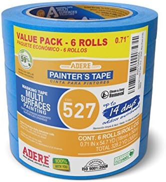 Adere 527 Crepe Paper 14 Day Easy Release Painters Masking Tape, 54.7 Yds Length X 0.71" Width, Blue (Pack of 6)