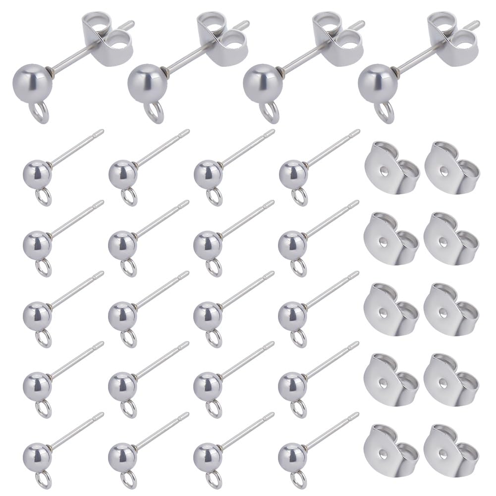 SUNNYCLUE 1 Box 120 Sets Ball Post Studs Ball Post Earring Studs Stainless Steel Earring with Loop Findings for Jewellery Making Accessories DIY Dangle Craft