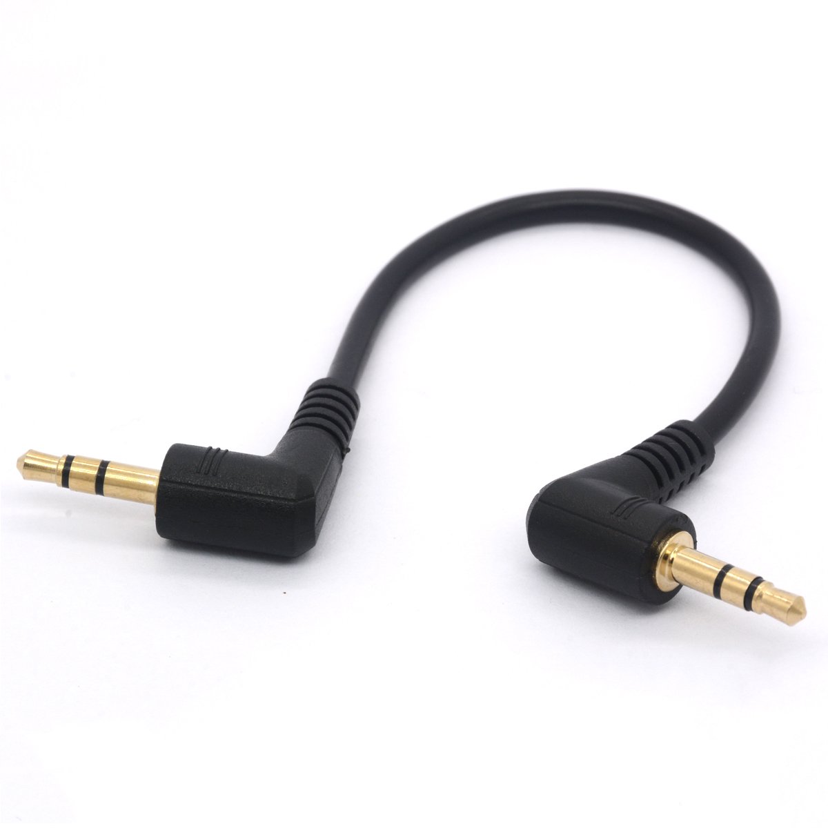 HTGuoji Short 3.5mm Right Angle Cable, Gold Plated 90 Degree 3.5 Male to Male Audio Stereo Jack Plug Car Aux 3-Pole TRS (20 cm)